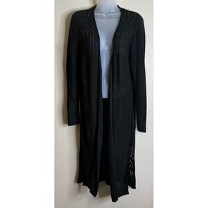 Love Always Womens XL Cardigan Black Open Knit Duster Longline Whimsigoth Chic